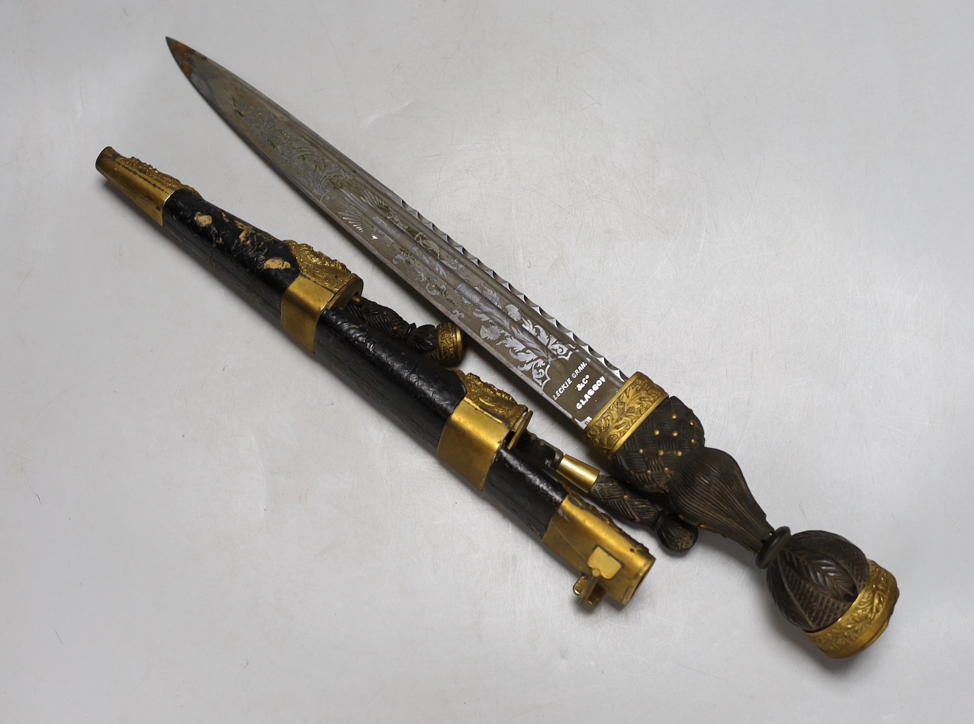 A Victorian Scottish dirk, Cairngorm lacking, 48cms long